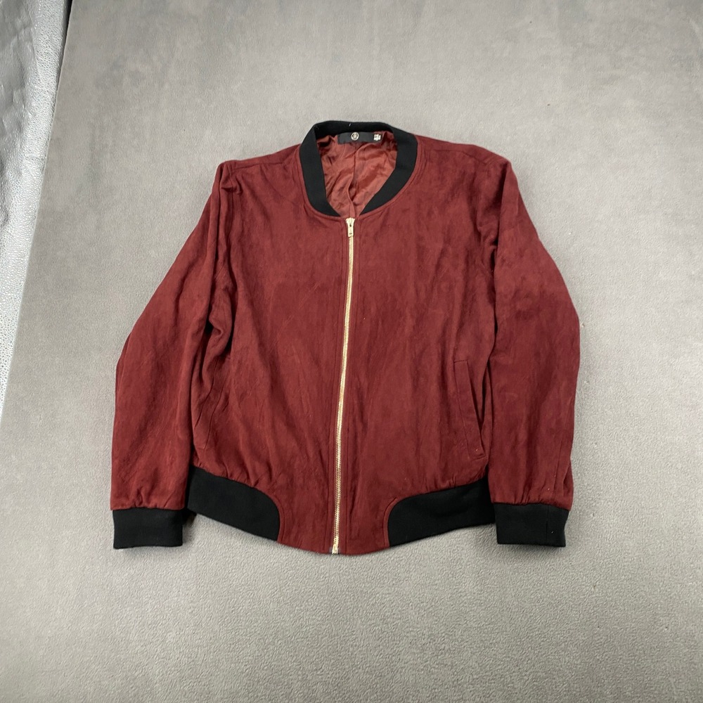 Missguided Faux Suede Bomber Jacket Burgundy Wine Gold Zip O1441410 Womens 8